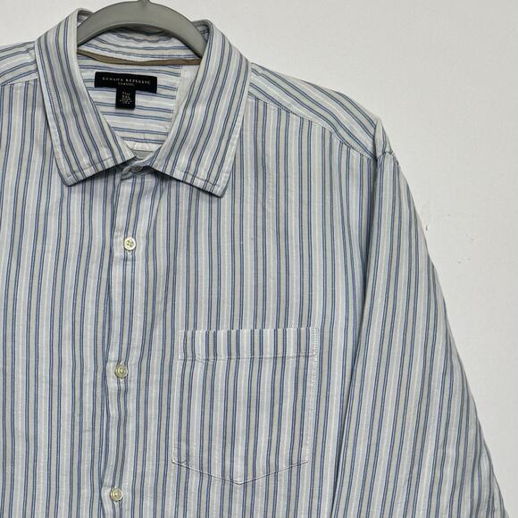 Banana Republic Classic XXL Tall Linen Cotton Shirt Blue White Stripe Long Sleev - Picture 8 of 13